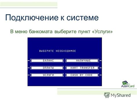 Выбор языка и доступ к меню банкомата