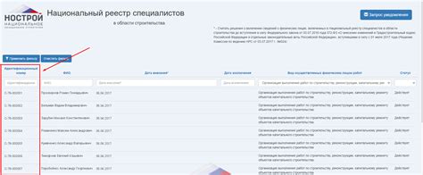 Информация, доступная по идентификационному коду специалиста в НРС