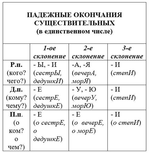 Правила склонения существительных