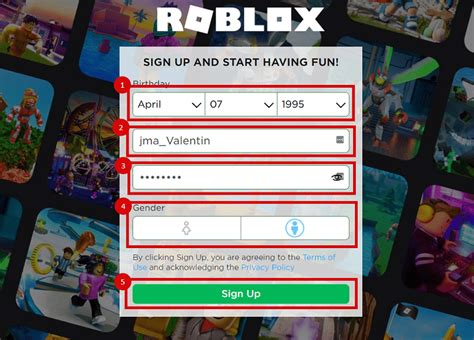 Регистрация на платформе Roblox