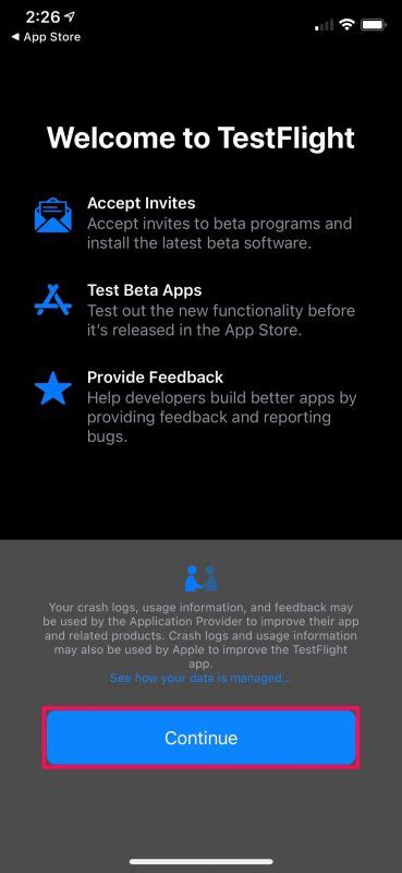 Установка приложения "TestFlight" из App Store